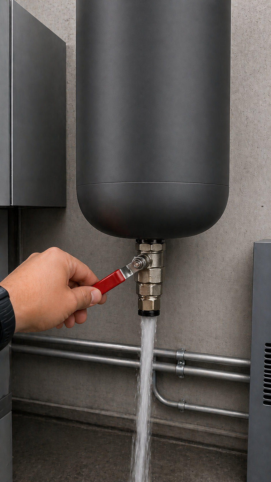 Hava tankının drenajından akan yoğun yoğuşma suyu